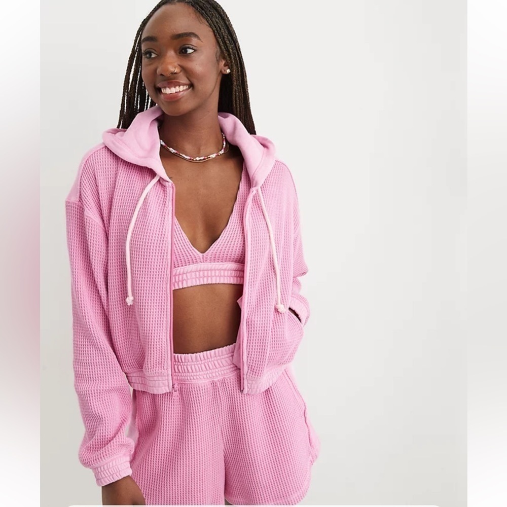 Aerie Cropped Waffle Hoodie - Picture 3 of 13